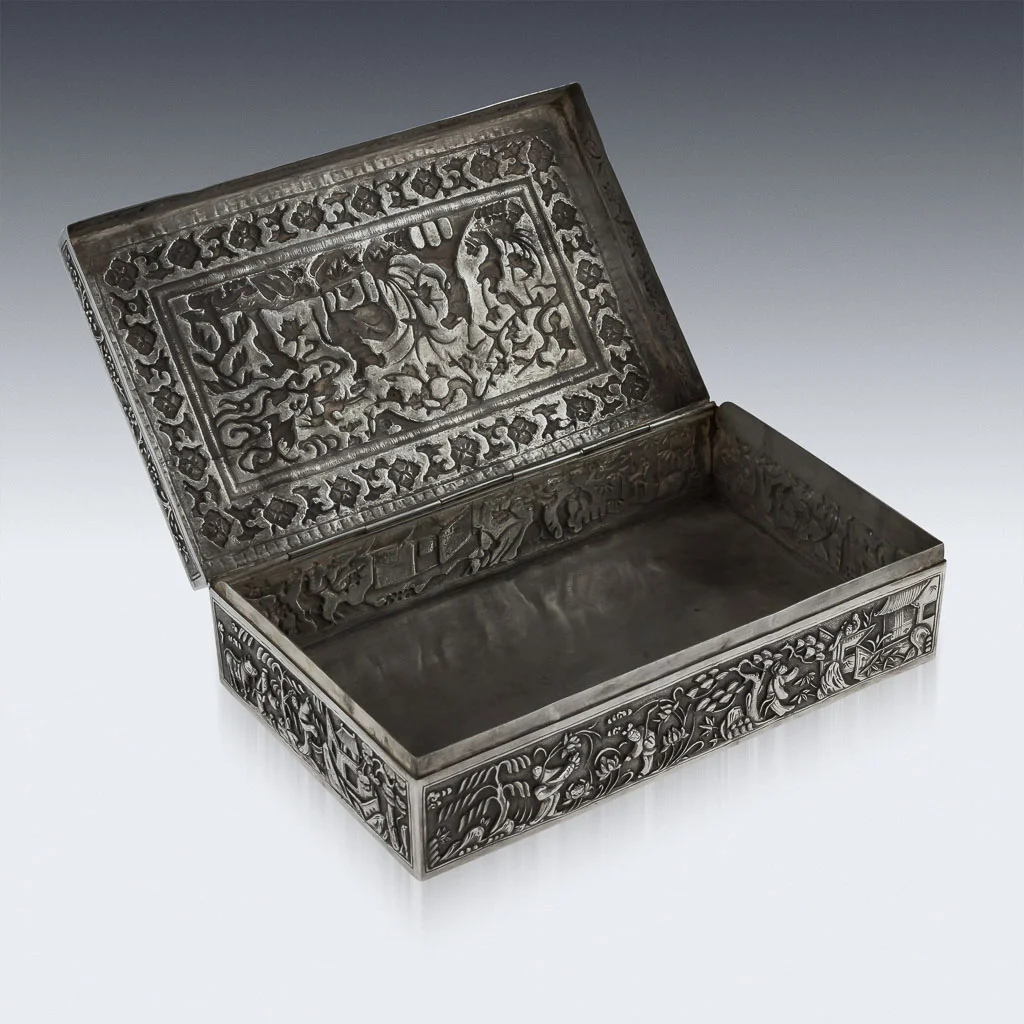 ANTIQUE 19thC CHINESE SOLID SILVER DECORATIVE BOX, BAO CHENG